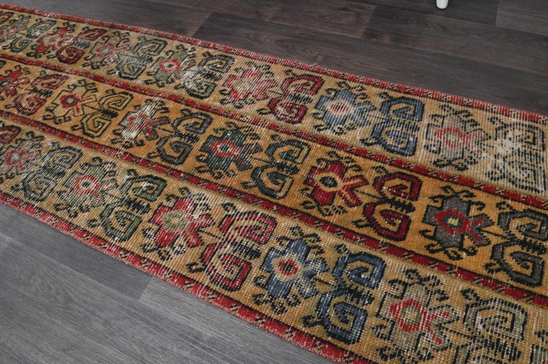 Vintage Turkish Runner Rug 2x10ft ORANGE Handmade Anatolian Oushak Hallway Wool gallery