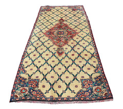 Floral Oriental Trellis Afghan 3′ 5″ x 8′ 4″ Beige Hand Knotted Area Rug
