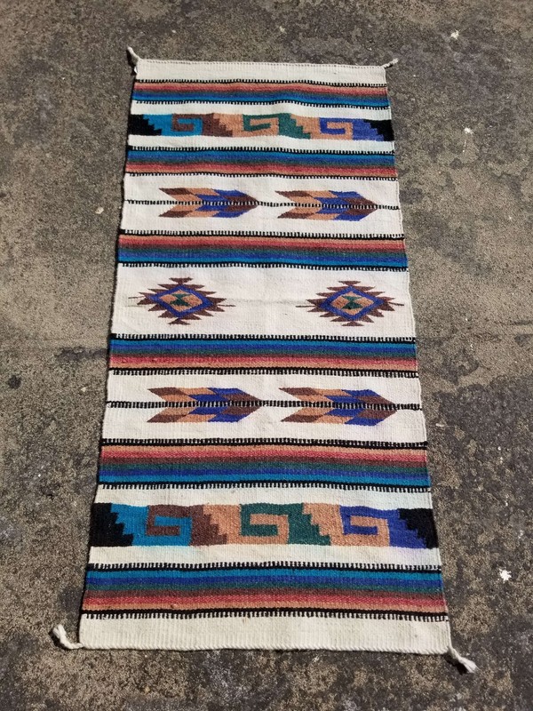 Vintage Traditional Handmade Mexican Zapotec Wool Multicolor Kilim 74x157cm gallery