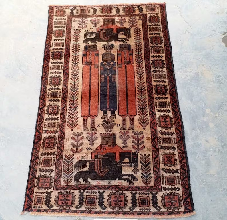 COLLECTORS' ITEM Vintage Stunning Horse Ride Portrait Tribal Wall Hanging Carpet