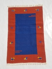 Vintage Handmade Traditional Geometrical Red Blue Kilim Rug Carpet 3.0×1.8ft