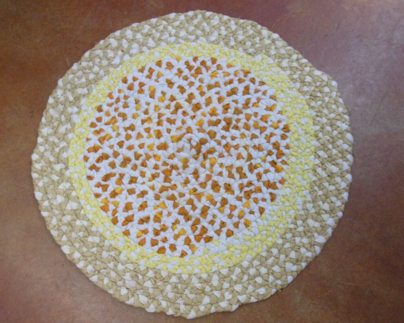 Vintage Handmade Braided Rug - New/Unused - 23" X 23" - Yellow/Tan/Lt Gold gallery