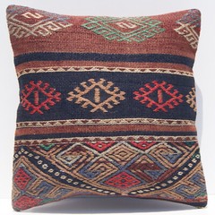 Handmade Turkish Pillow Case 16×16″Geometric Boho Cushion | Ethnic Tribal Design