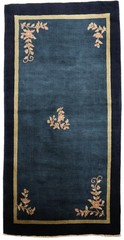 Rare Antique 3×6 Chinese Hand-Knotted Art Deco Wool Rug in Deep Blue Design