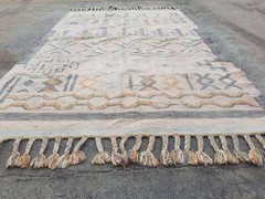 Distressed Vintage Handmade Geometric Pink Kilim Floor Rug Carpet 245x151cm