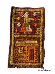 HANDMADE VINTAGE WOOLLEN WALL HANGING RUG BY CEPELIA 47x27cm-129