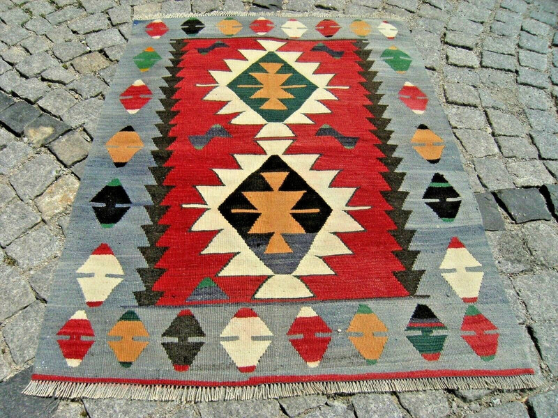 Turkish Rug 36'' x 47'' Vintage Oushak Kilim Organic Wool Bohemian Kilim Rug gallery