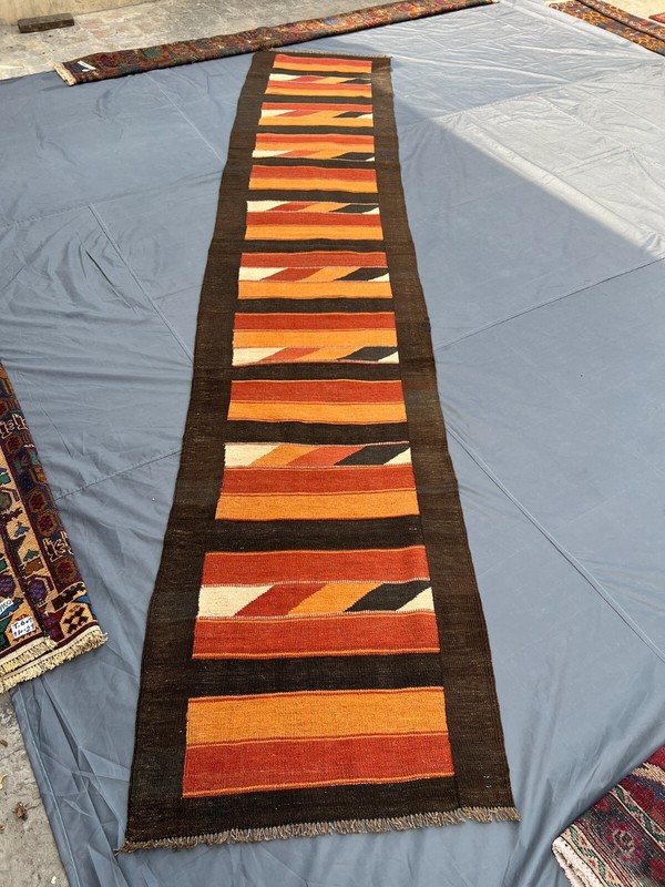 2'7x13'4 ft Afghan Kilim Runner Rug – Handwoven Wool Modern Tribal 14ft Long Rug gallery