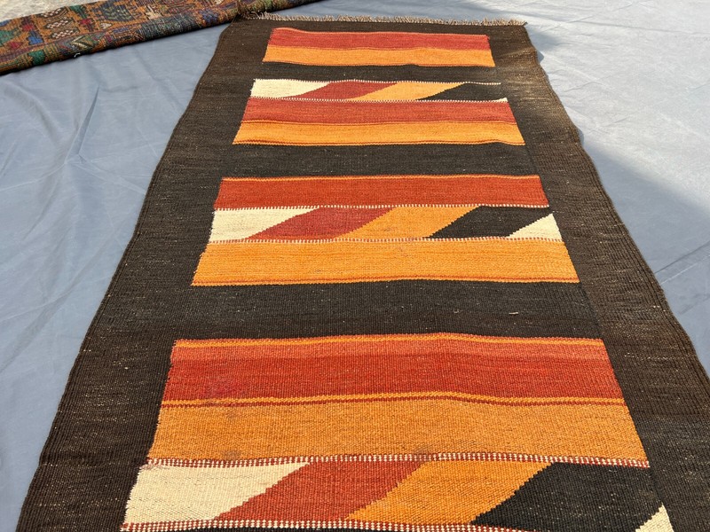 2'7x13'4 ft Afghan Kilim Runner Rug – Handwoven Wool Modern Tribal 14ft Long Rug gallery
