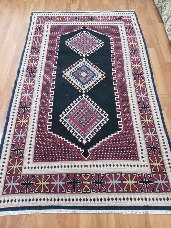 Antique Black Azerbaijan Rug Handmade Bohemian Geometric Rug Modern Area Rug gallery