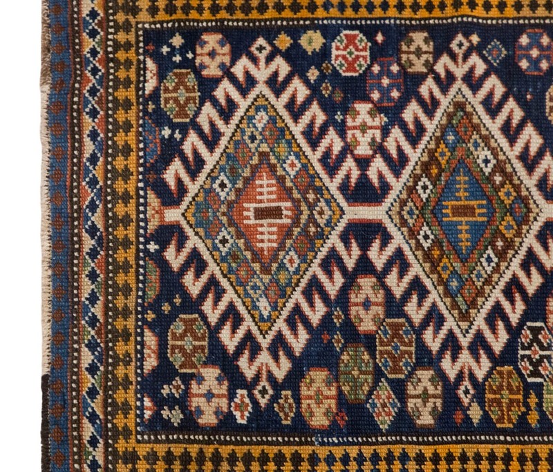 Vintage Handwoven Wool Rug, 60-Year-Old Geometric Tribal Blue Accent, 88 x 132cm gallery