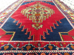 Antique Folk-Art 1930s Multi-Colored Wool Pile Dowry Rug Turkey 4’3”x 8’2”