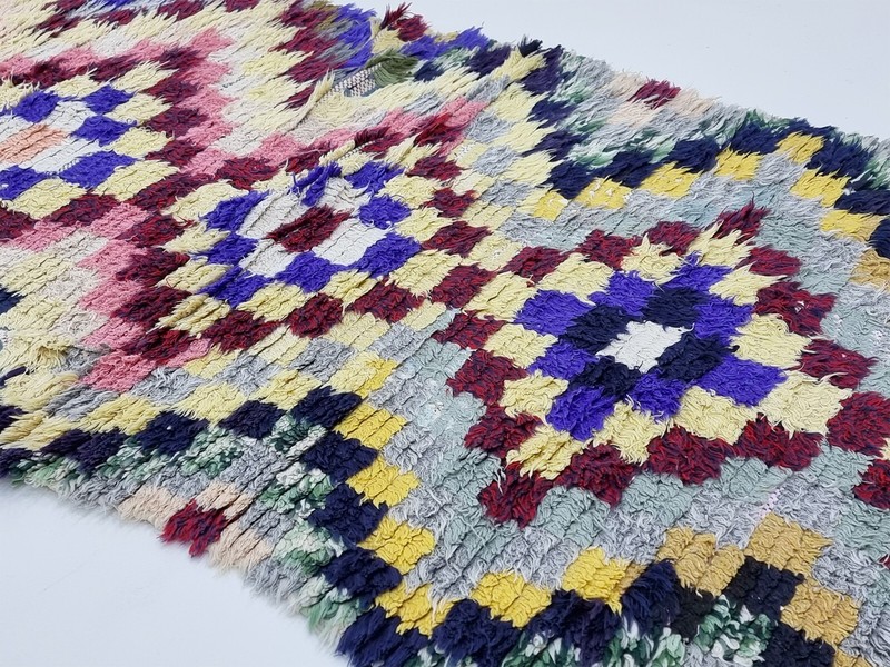 Moroccan Handmade Vintage Rug 2'8x8'7 Berber Checkered Funky Cotton Area Carpet gallery