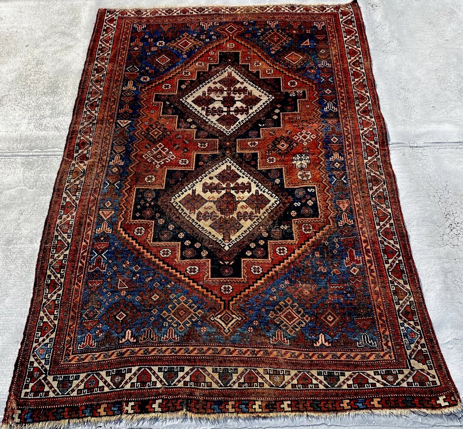 19th Century 4 X 6 Afsharii Antique Rug 100% Wool Rust Red Blue Beautiful Colors gallery
