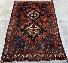 19th Century 4 X 6 Afsharii Antique Rug 100% Wool Rust Red Blue Beautiful Colors