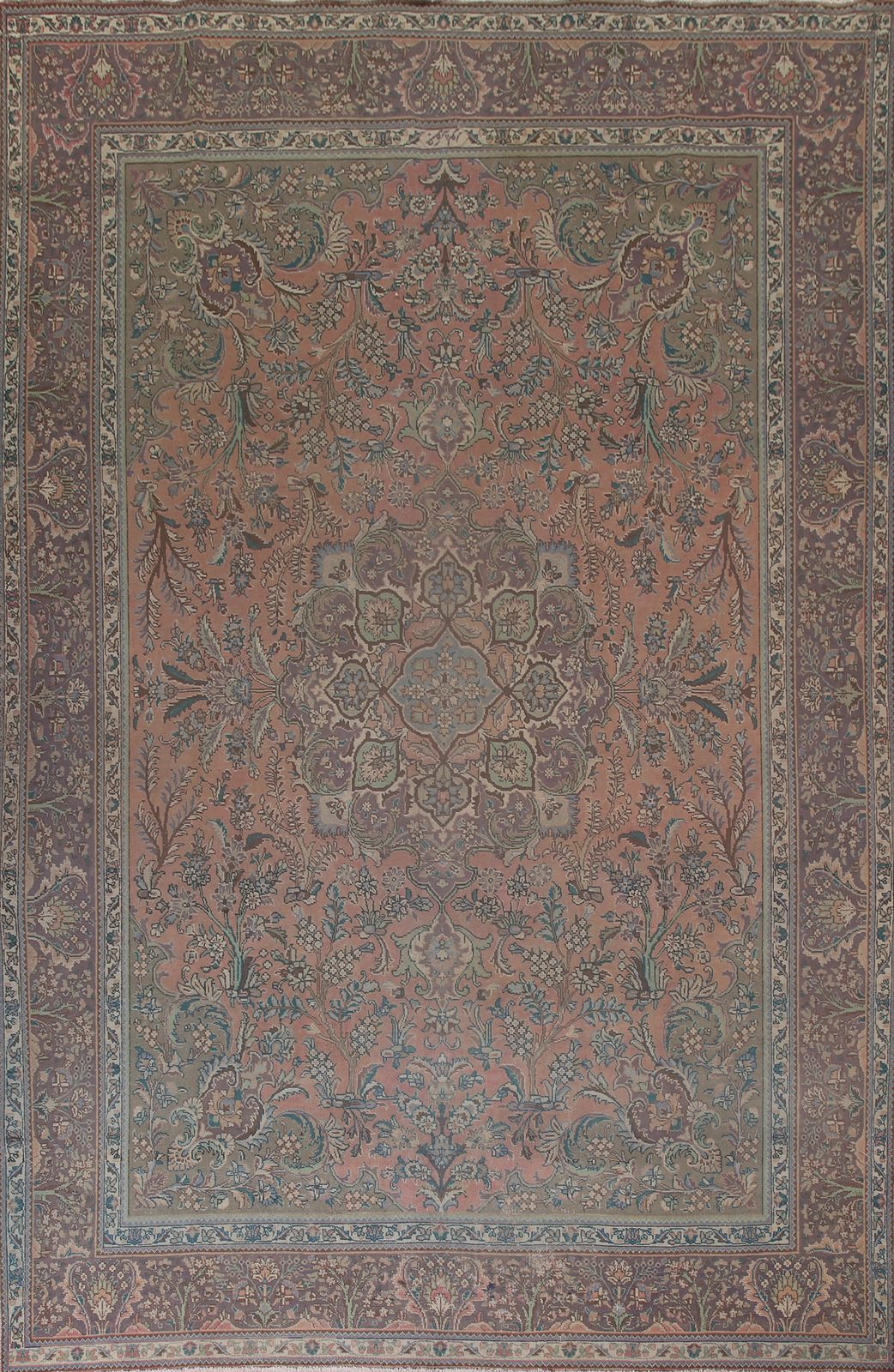 Vintage Muted Floral Traditional Tebriz Living Room Area Rug 10x13 Wool Carpet gallery