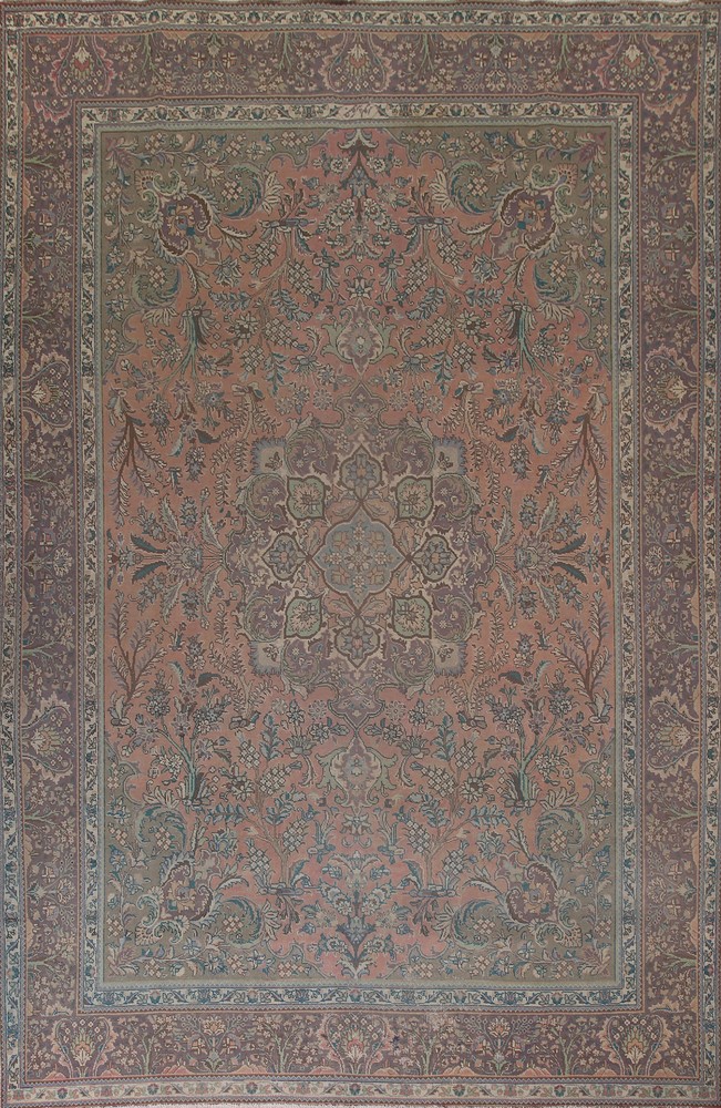 Vintage Muted Floral Traditional Tebriz Living Room Area Rug 10x13 Wool Carpet