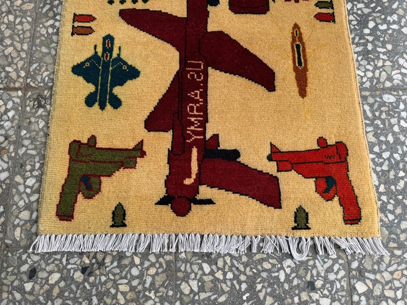 2x2.8 Afghan Hand Knotted War Rug Drone Pistols Wool Carpet New gallery