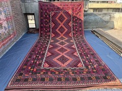 Vintage Afghan Kilim Rug, 8×17 Palace Oversized Faded Geometric Tribal Area Rug