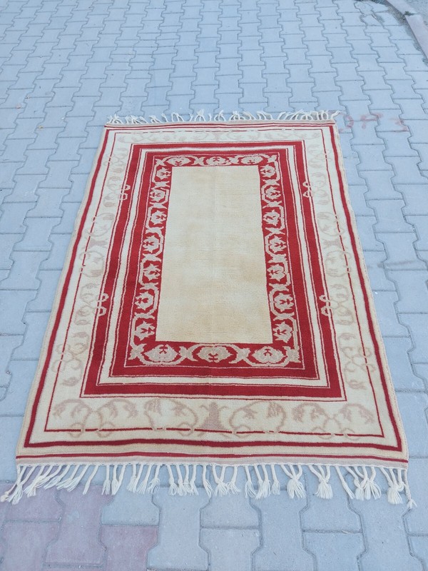 Vintage Rug Red Beige Rug Handmade Turkis Wool Rug Kitchen Carpet Rug Home Rug gallery