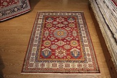 5′ X 7′ HANDMADE HAND KNOTTED CAUCASIAN KAZAK DESIGN Red Background 5×7 ft.
