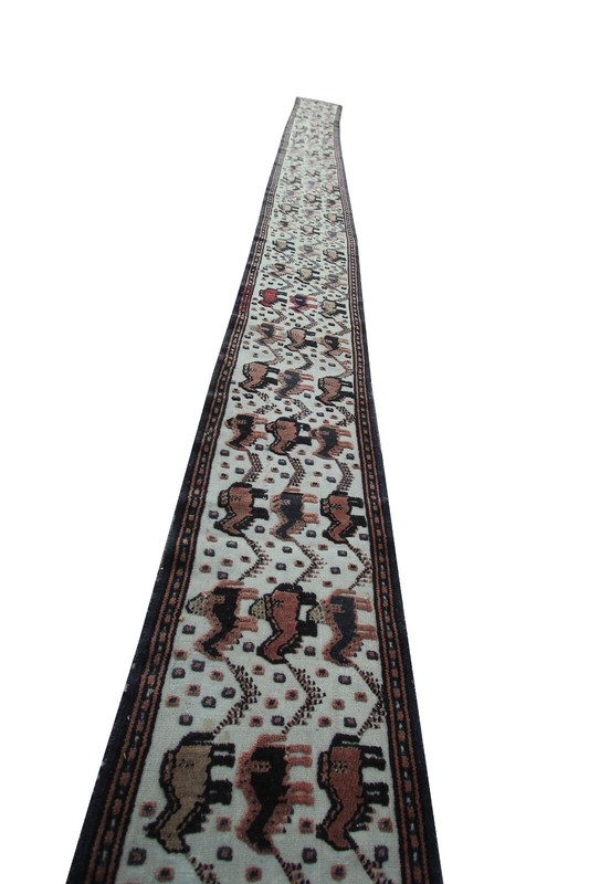 2x19 Antique Handmade Runner Tapestry Raised Pile Animal Design 44cm x 579cm gallery