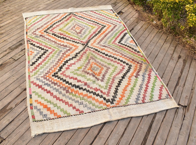 Turkish Kilim Rug 64''x98'' Handwoven 5x8 Konya Cicim Kilim 165x250cm Jajim Rug gallery