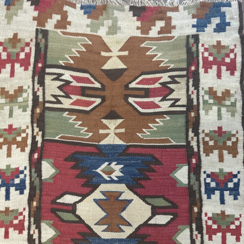 Vintage Flatweave Caucasian Kilim Woven Wool Runner Rug (slight defects) gallery