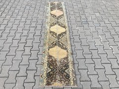 1.8×8.5 ft, Brown Patchwork Runner, Vintage Turkish Hallway Carpet, Narrow rug