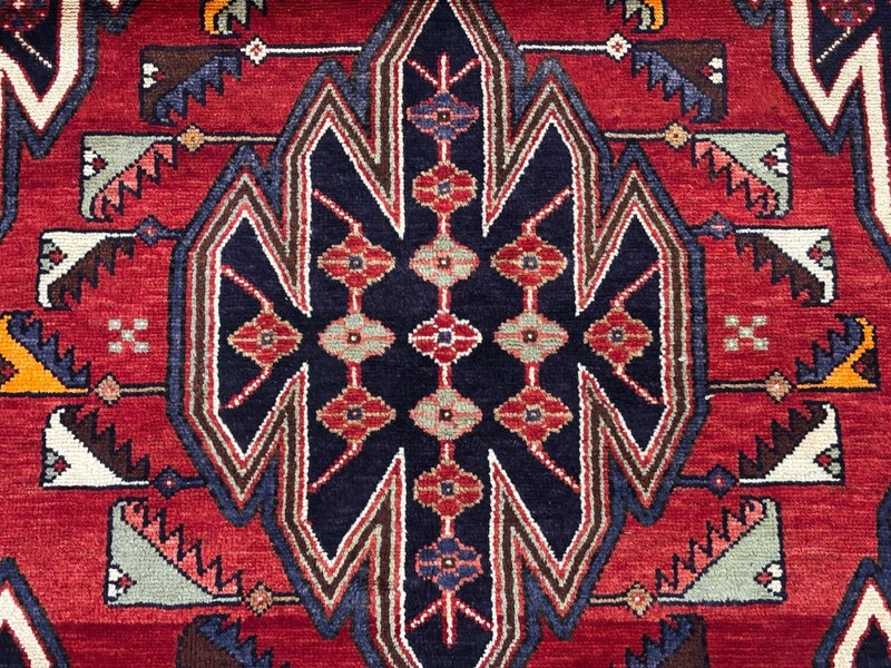 Vintage Mazlaghan Tribal Hand Knotted Wool Oriental Rug 5x6 Red Geometric Boho gallery
