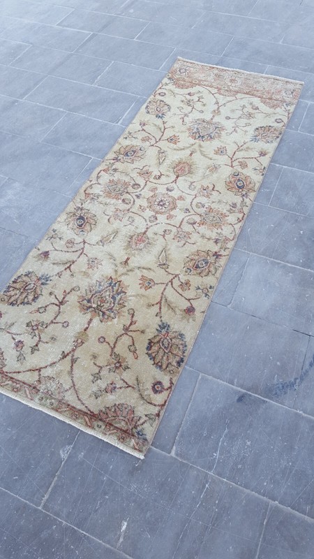 Antique Anatolian Runner Rug Wool Tribal Deformed Handmade Hallway Rug gallery