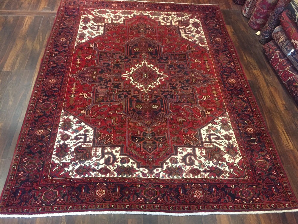 Sale Genuine Hand Knotted Heriz Serapi Area Rug Geometric Carpet 8’8”x11’5”,#795
