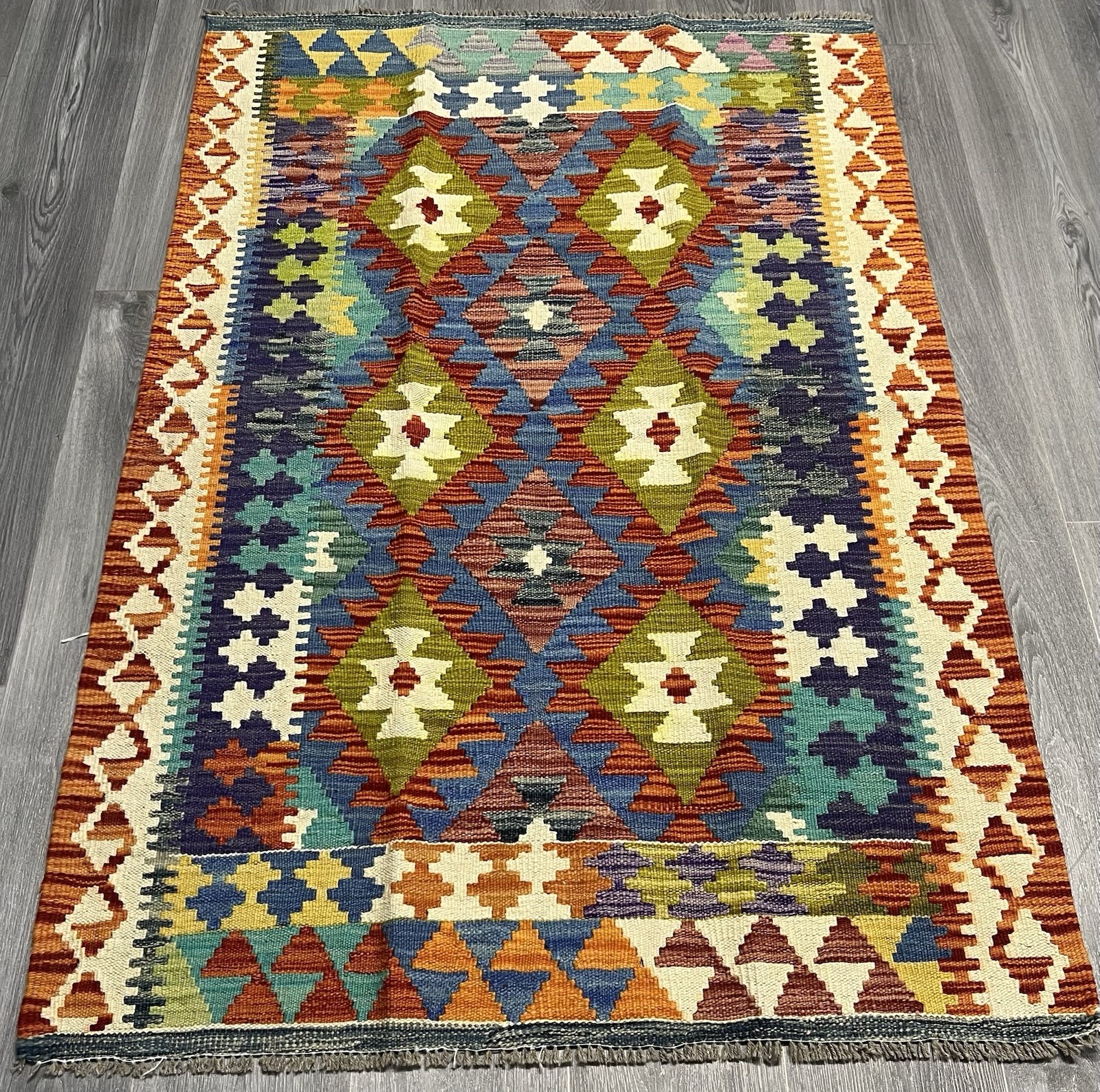 Vintage Kilim Traditional Hand Made Oriental Wool Kilim 4ft11inx3ft 160cmx104cm gallery