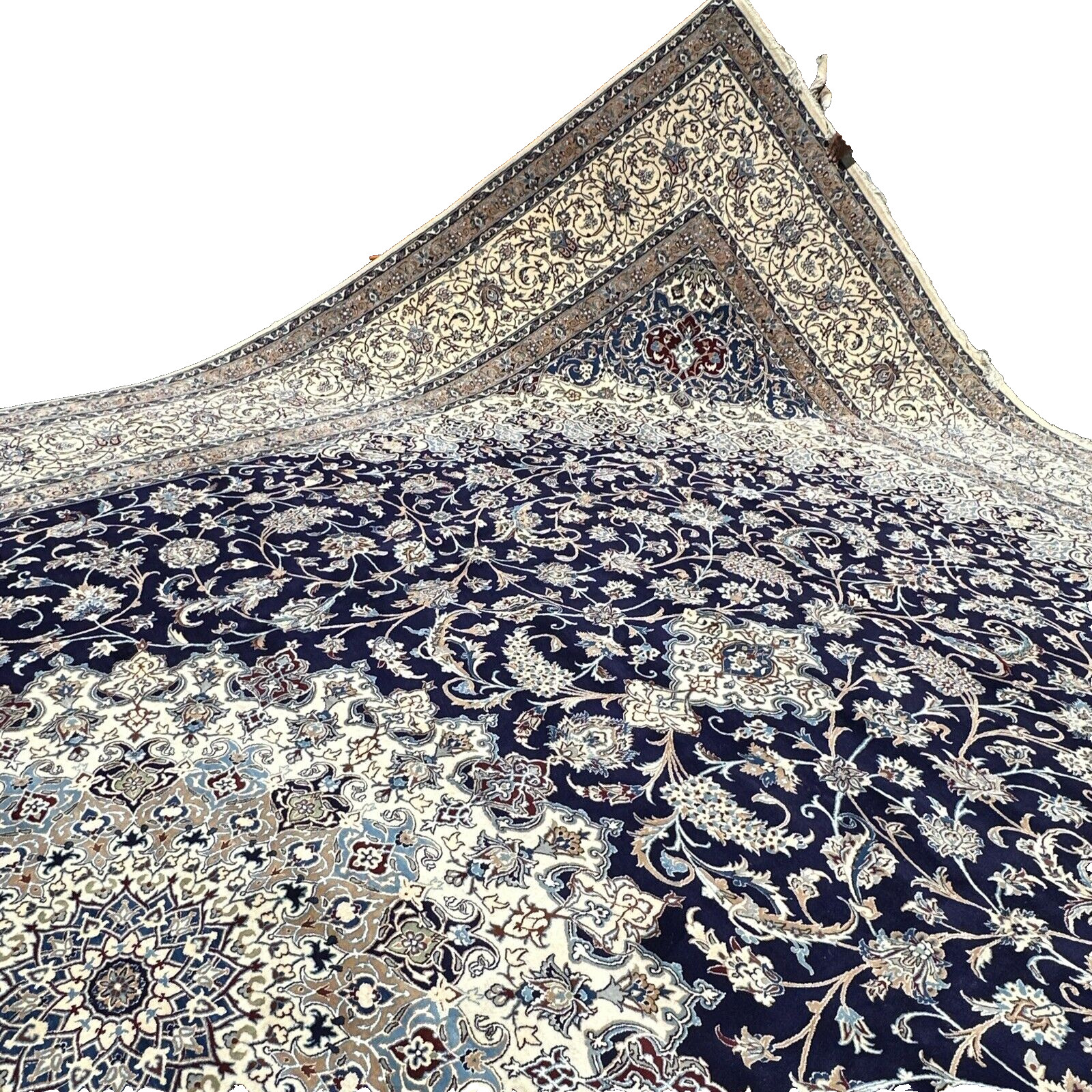 Auth: Vintage Nayin Rug Fine Silk & Wool HUGE Palatial Orientalist Blue 16x25 gallery