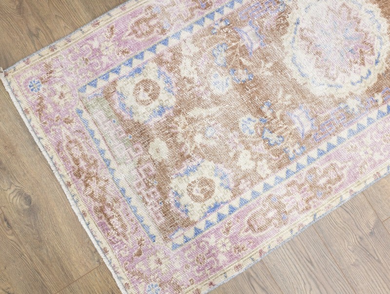 Long Narrow Oushak Runner 2'10x11'7 ft Brown Blue – Warm Neutral Home Decor gallery