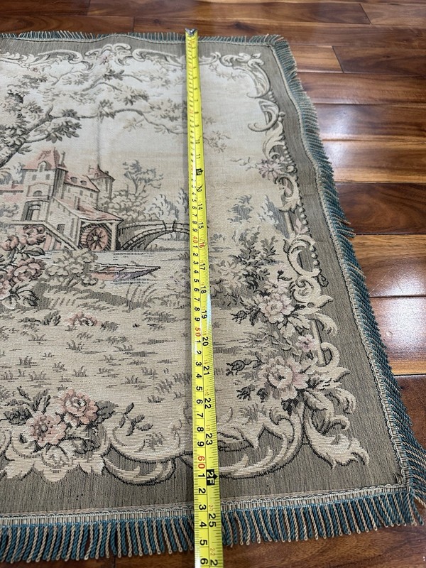 1920s Antique French Tapestry Verdure Waterwheel 25.5” X 20.5” gallery