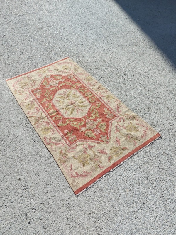 Handmade Wool Tribal Beige Rug 3x5 Scandinavian Carpet Rug Vintage American Rug gallery