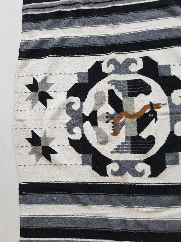 Vintage Handmade Mexican Saltillo Traditional Wool Kilim Rug 195x122 cm gallery