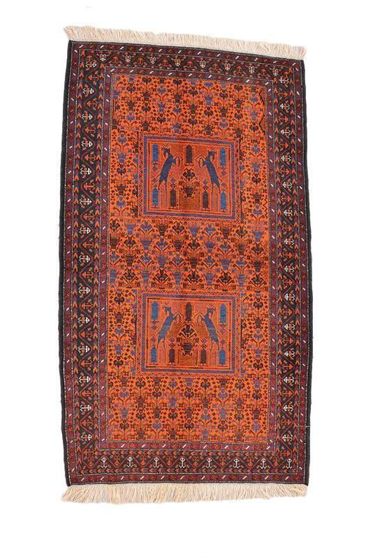 Tribal Antique Birds Afghan 3' 8" x 6' 7" Orange Hand Knotted Area Rug