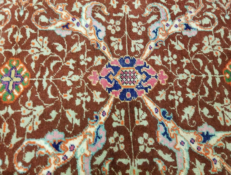Vegy Dyes Cr1930-1939s Antique Wool Pile Floral Hereke Runner Rug 3’4”x 10’ gallery