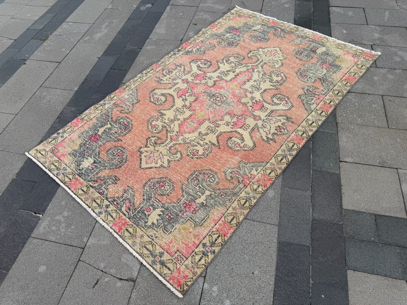 Vintage Turkish Rug 4.3x7.2 Ft Handmade Wool Oushak Area Rug Pink Floral gallery