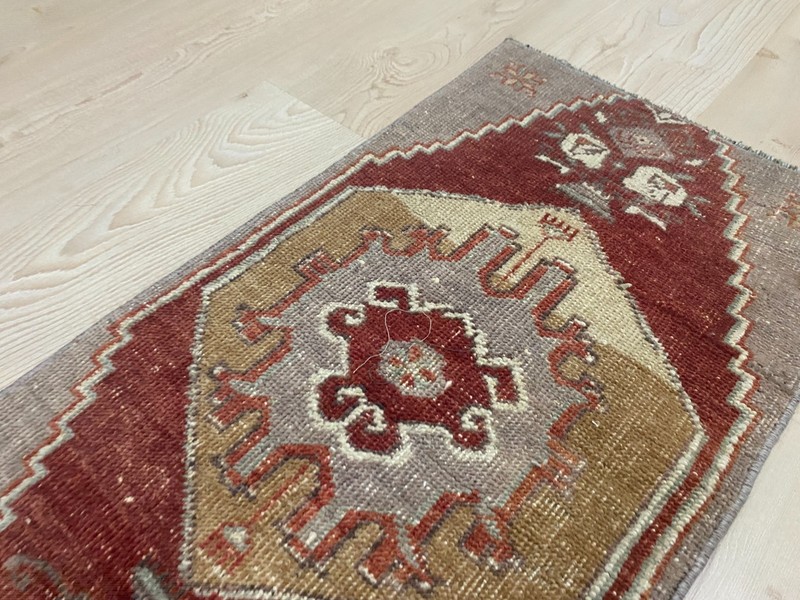 Handwoven Anatolian Small Rug 1.3x2.7 ft Tribal Red Vintage Wool gallery