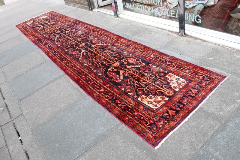 Vintage Hand Made Traditional Oriental Wool Black Narrow Long Runner 485x105cm gallery