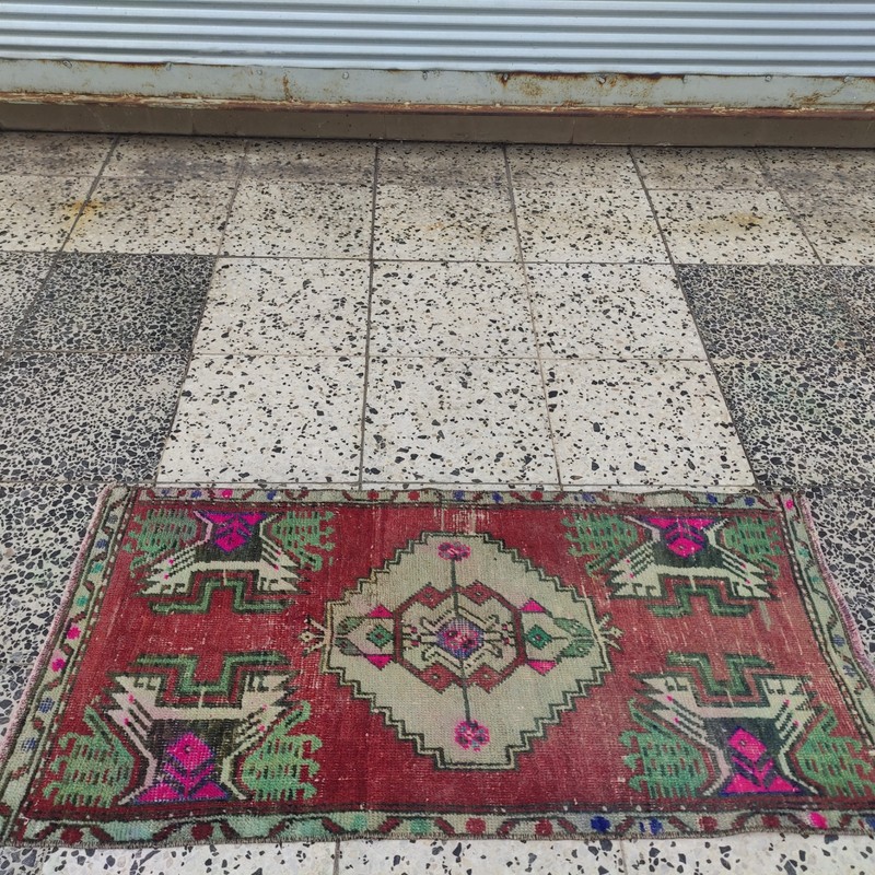 2x3 Turkish Vintage Small Rug 51 x 105 cm Handmade Wool Bath Mat 1.67 x 3.44 ft gallery