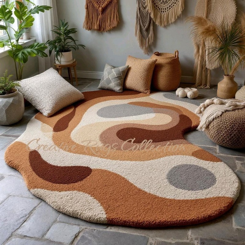 Hand Tufted Rug 5x8 8x10 9x12 Custom Rug Brown OchreFields Rug Area Rug 100%Wool gallery