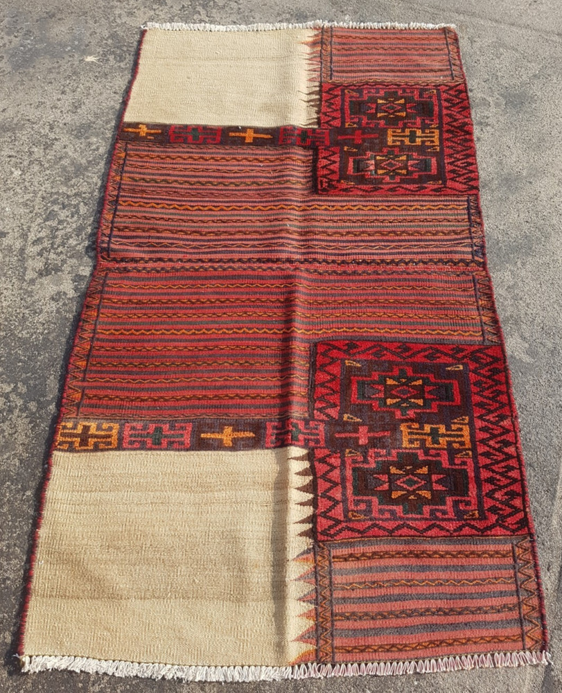 Vintage Hand Made Traditional Rug Oriental Wool Multicolor Carpet 177x99 cm
