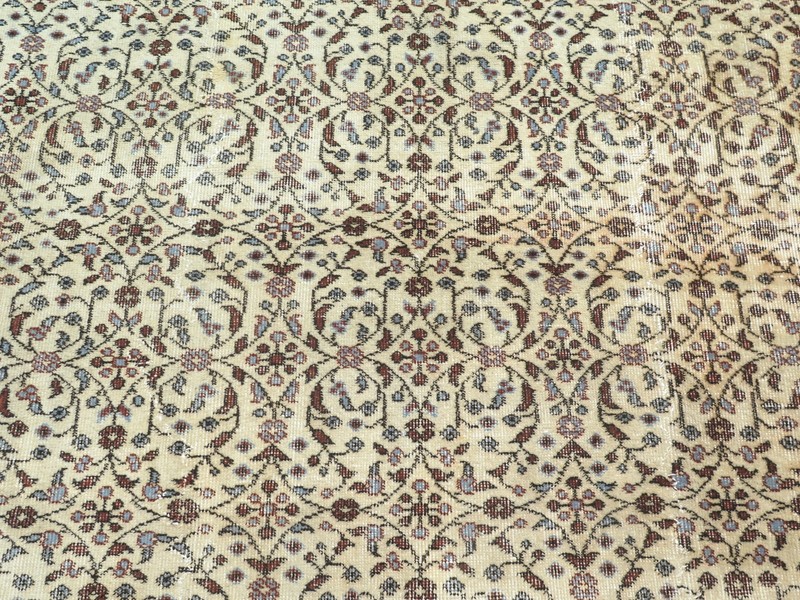 Handmade Floor Rug, Large Beige Carpet Turkish Wool Distressed Area Rug 80"X123" gallery