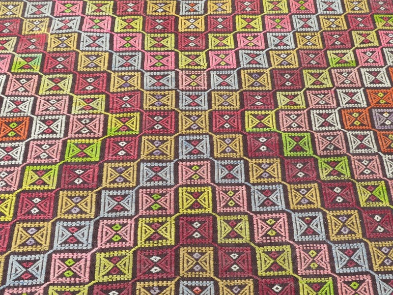 Turkish Rugs Wool Kilim, Large Rug, Boho Kelim, Handmade Floor Carpet 82"x122" gallery