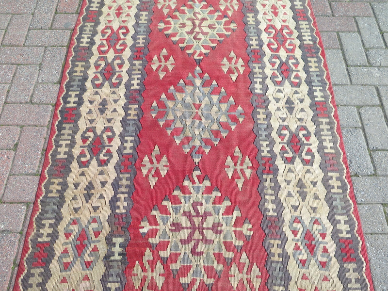Turkish Area Rug Handmade Kilim Wool Rug Tribal Floor Carpet Boho Carpet 44"x78" gallery