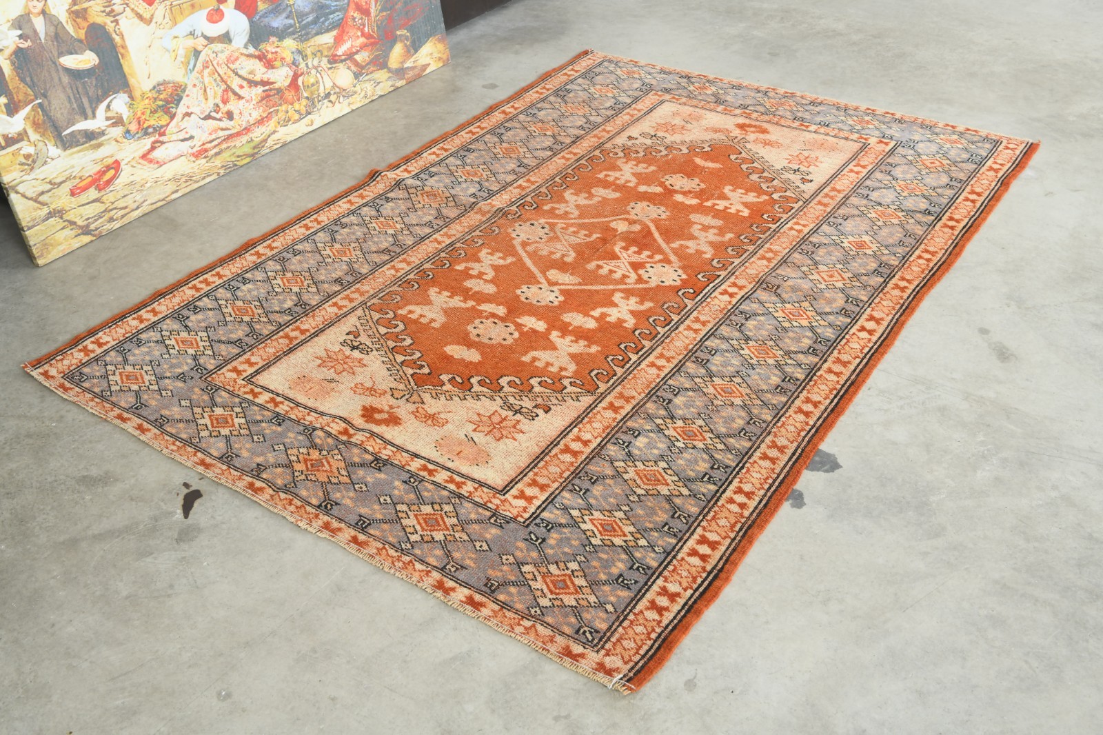 4x6 turkish wool area rug, hand-knotted vintage oushak rug, boho decor, 1255 gallery
